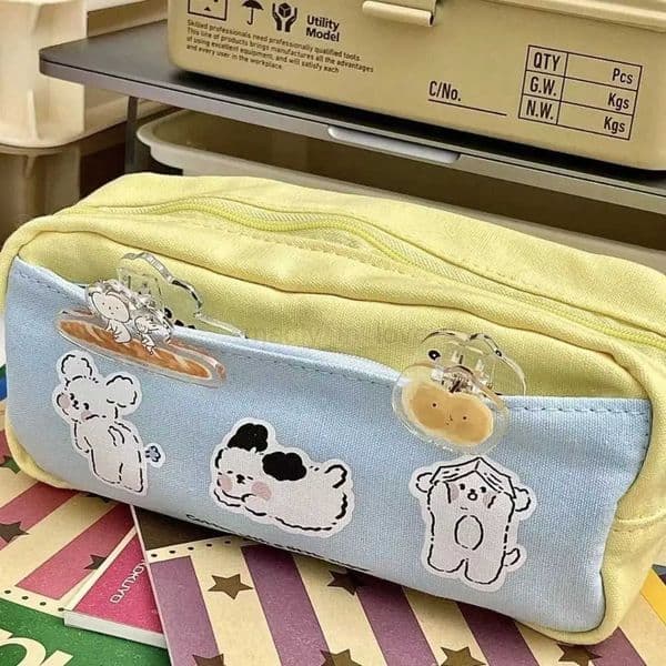 Puppy Print Zipper Pencil Bag Multi-function Large-capacity Stationery Case Cosmetic Pouch Student School Supplies M250811