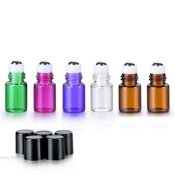 2ML Micro Mini Colorful Glass Roll on Bottles with Stainless Steel Roller Balls DIY Sample Test Roller Essential Oil Vial Container