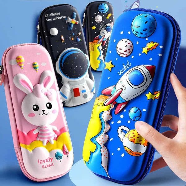 3D Leather Pencil Case for Boys Astronauts 3D Drops Elementary School Students New Cartoon Style for Boys and Girls M250811