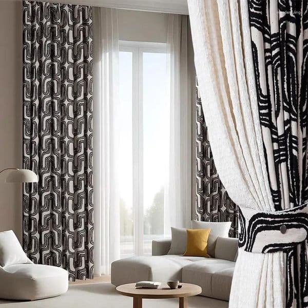 Curtain Black And White Flocking Thickened Jacquard Chenille Curtains For Living Room Bedroom French Window Balcony Customized