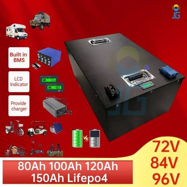 Waterproof LIFEPO4 72V 84V 96V 100AH 110AH 120AH 125AH 130AH iron phosphate battery pack with BMS for EV RV AGV Golf Cart