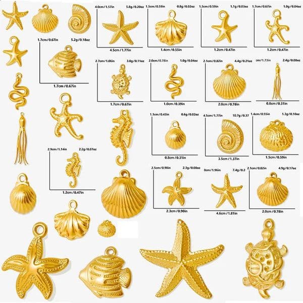 5pcs/Lot Stainless Steel Bulk Summer Marine Life Starfish Sea Turtle Charm Diy Men Women Necklace Shell Pendant Jewelry Material 250806BJ