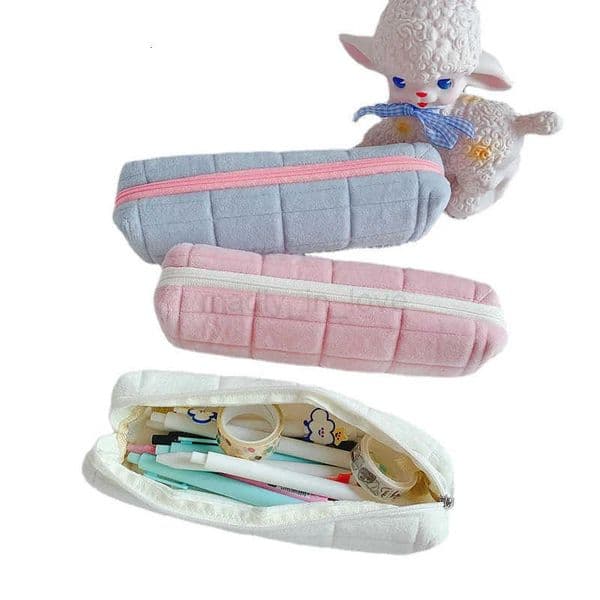 Soft Velvet Zipper Pencil Bag Kawaii Stationery Pens Stationery Storage Bag Case Plush Pencil Bag Organizer Management M250811