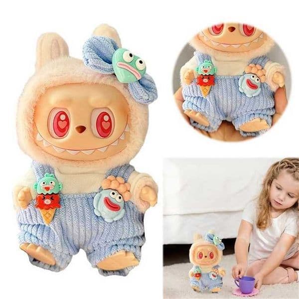 Mini Doll Outfit Kawaii Bigmouth Fish Clothes Set Sitting Party Corduroy Strap Pants Suit Plush Doll Clothes for Toy Collector 11a