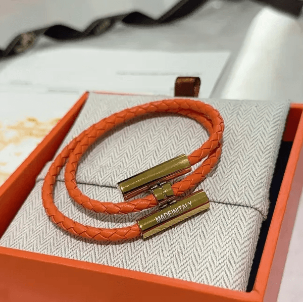Fashion Charm Bracelets Unisex Orange Leather Rope Wristband Genuine Leather Braided Hand Rope Bracelet Designer Jewelry Bracelets For Elegant Men Women Classic