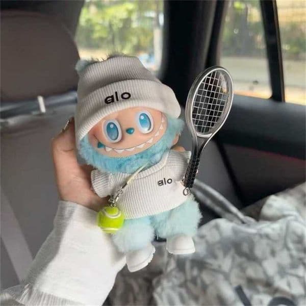 17cm Dolls Clothing For Labubu Outfit Accessories Dolls Clothes For Sitting Party Hat And White T-shirt Baseball And Rackets 12a