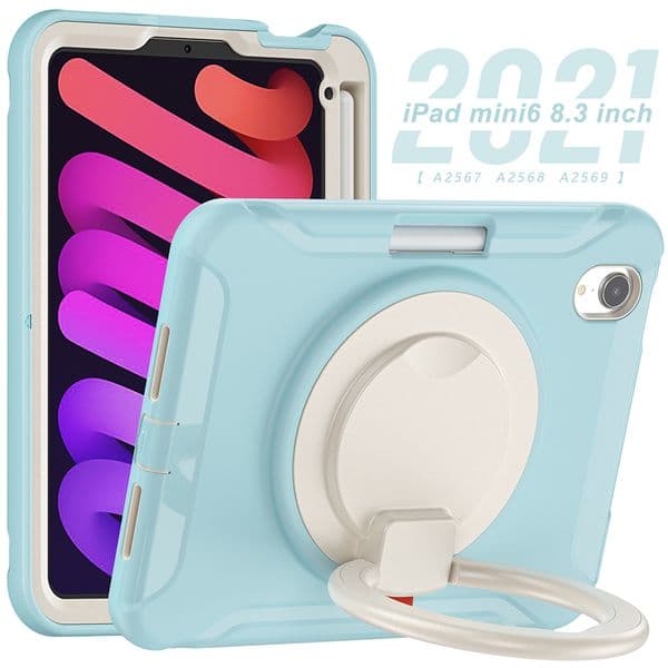 Case For iPad A17Pro 8.3" Mini7 7th/6th Generation Mini6 8.3" Handle Protective Cover 360 Rotating Ring Stand, Shockproof Rugged Protective Tablet Cases (Black)(PET Film)