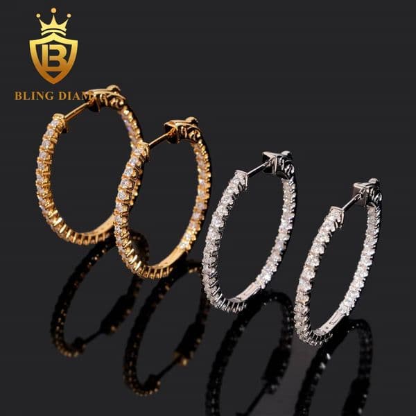 Wholesale Price Iced Out 925 Sterling Silver Moissanite Diamond Hoop Earrings Men Women