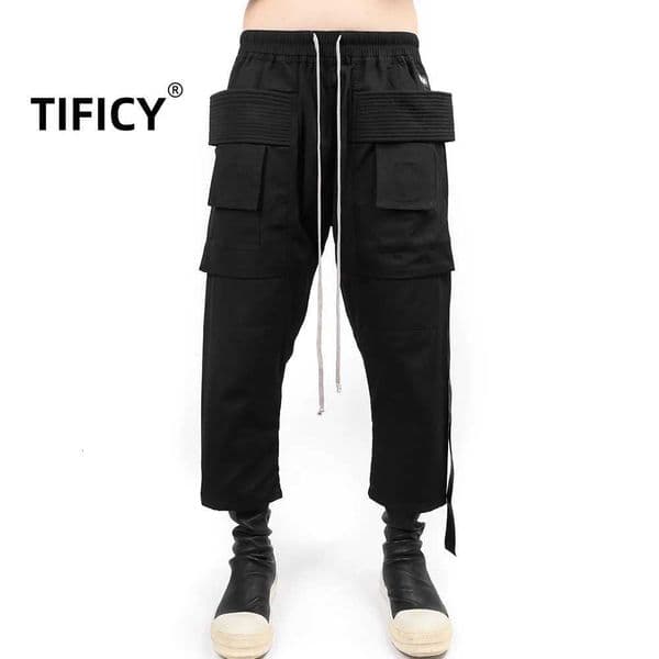 Dark RO Cotton High Street Capri Shorts Mens Double Ring Cargo Work Pants Thin Drift with Multiple Pockets Capri Pants Vintage X250812