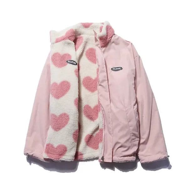 autumn and winter love lambswool cotton-padded jacket double-sided collar jacket couple loose jacket warm Y2K 250811BJ