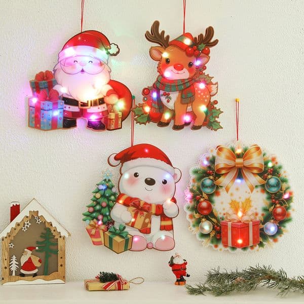 2026 New New Decorative Glowing Pendant PVC Cartoon Reindeer Snowman Children's Christmas Gift DIY Lantern Elder Hanging Ornament Designer