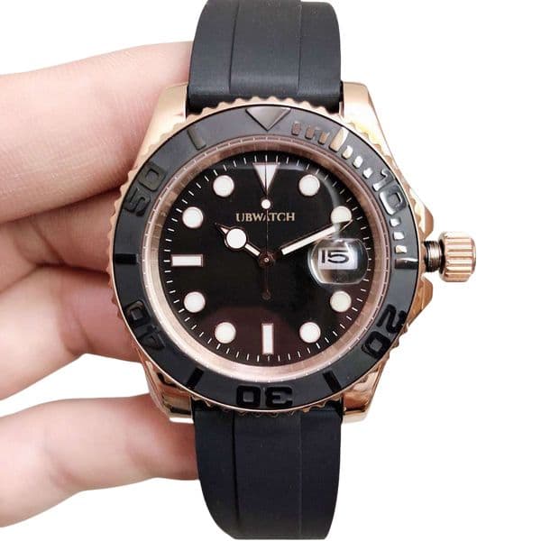ST9 New 42MM Luminious Black Dial Sailing Men Wristwatches Automatic Mechanical Watch Sapphire Glass Soft Rubber Strap Simple and Elegant Man Watches