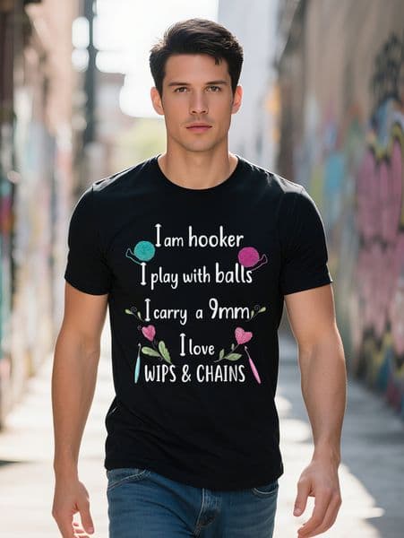 Knitting I'm a Hooker Funny Crochet T Shirt Plus Size L XL