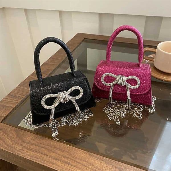 French Light Diamond Sparkling Mini Handbag Fashion Bowknot Design Chain Crossbody Bag Womens Summer New Night Club Bag Z250812