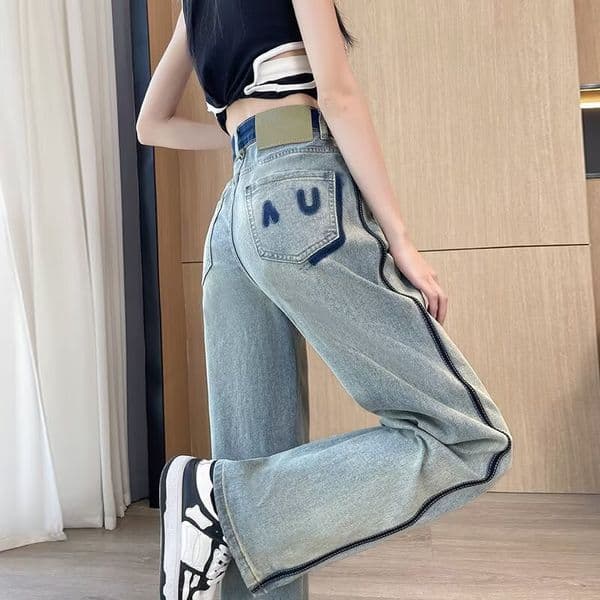 Womens High Waisted Jeans for Women Contrasting Letters Loose Fit Straight Leg Baggy Pants Z260313