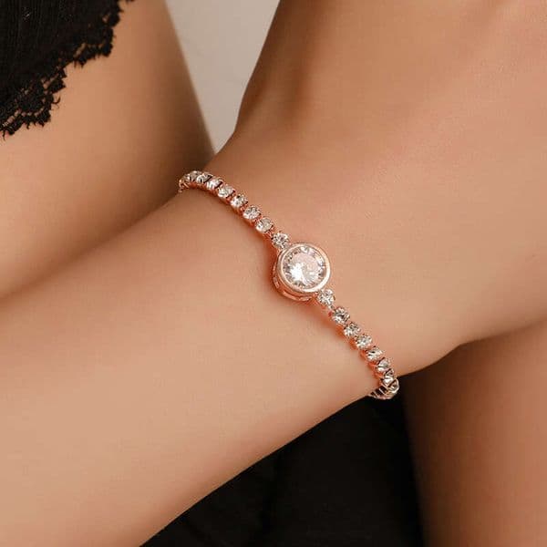 Fashion Rose Gold Heart Zircon Versatile High-end Women's Alloy Inlaid Dia Ladies Bracelet Bangle Jewelry