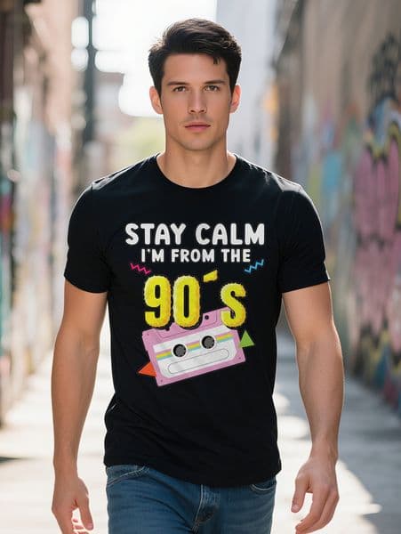 S Casual Crew Neck T Shirt with Stay Calm I'm from the s Print Design Lightweight Summer Essential for Men