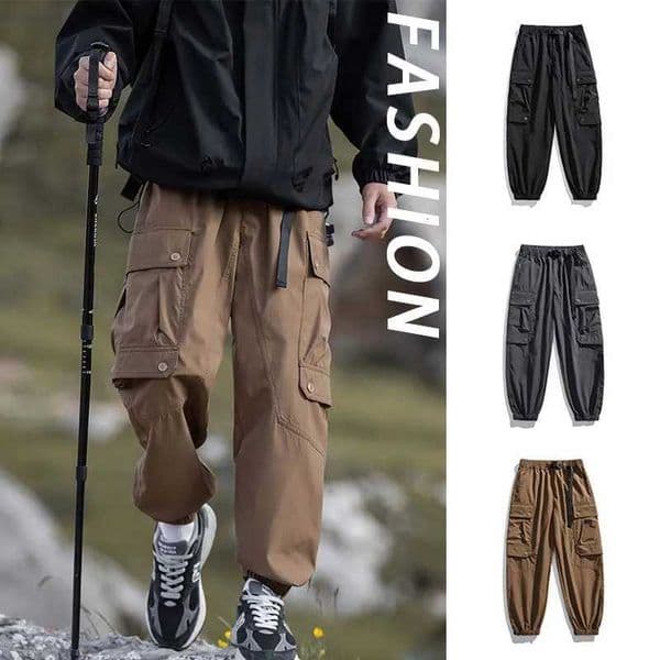 New Mens Waterproof Hiking Pants Breathable Anti-Fouling Loose Fit Cargo Pants Elastic Waistband Casual Camping Sport Pants W250812