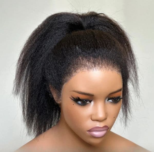 Short Kinky Straight Edges Curly 13x4 Lace Front Wigs 220 Density Short Bob Wig 360 Full Lace Wig Human Hair Lace Frontal Wigs Synthetic Ready Go