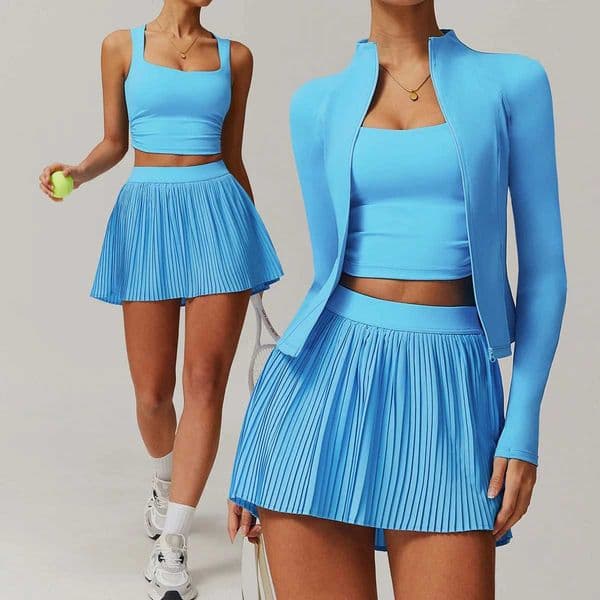 New 1/2/3pcs Yoga Set Women Outdoor Sports Running Gym Set Tennis Suit Slim Elastic Golf Fitness Pleated Skirt Sunscreen Clothes L250812