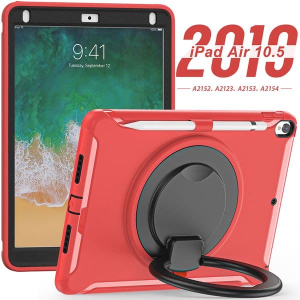 For iPad Pro 10.5inch(2017) Case / Air3 10.5" (2019) Handle Protective Cover 360 Rotating Ring Stand, Shockproof Rugged Protective Tablet Cases (Black)(PET Film)