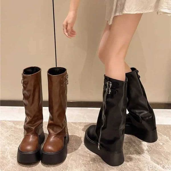 New Spring Trend Minimalist Thick Soled Height Increasing Shoes Wen Fionable Versatile Knee High H Boots Y250812