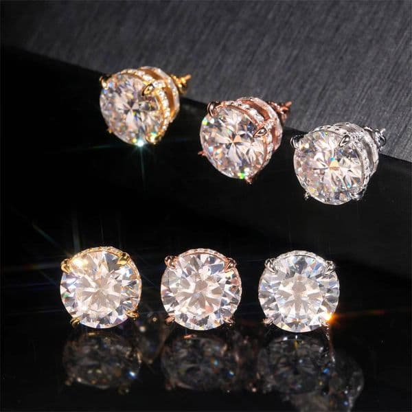 Hip Hop Silver 925 Emerald Luxury Big Round Diamond 13MM 16 CT VVS Moissanite Stud Earrings