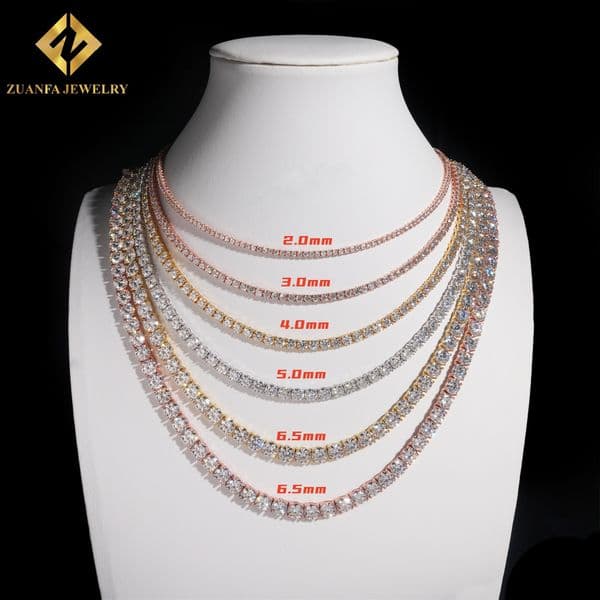 Designer Rose gold 4mm 5mm VVS Moissanite Tennis Chain 6-24 inch Women's and Men's Bracelet Necklace