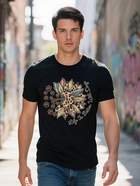 s Casual T Shirt with Leopard Print Paw Design Fearless Soul Graphic Tee Black Blend Summer Essential for Men