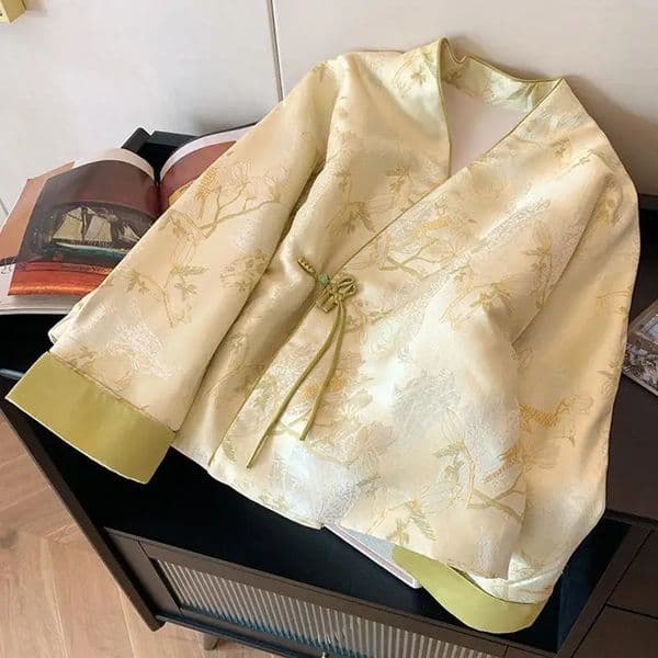 Chinese Style Vintage Printed V-neck Short Coat Women Clothing Spring High end and Gentle Temperament Jackets Women Top 250811