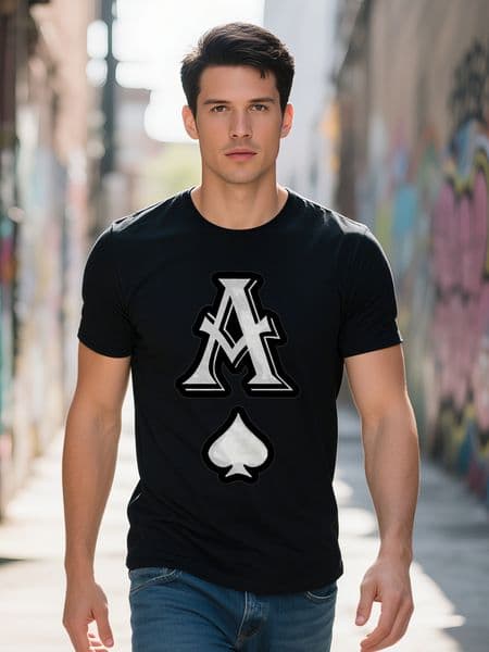 S Casual Round Neck T-Shirt with Graphic Print Black Soft Blend Summer Essential Perfect Gift for Men