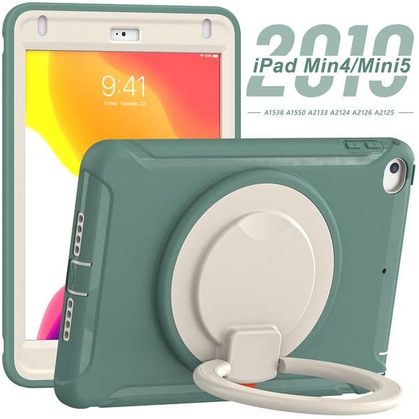 Case For iPad 7.9inch Mini4 4th/5th Generation Mini5 7.9" Handle Protective Cover 360 Rotating Ring Stand, Shockproof Rugged Protective Tablet Cases (Black)(PET Film)