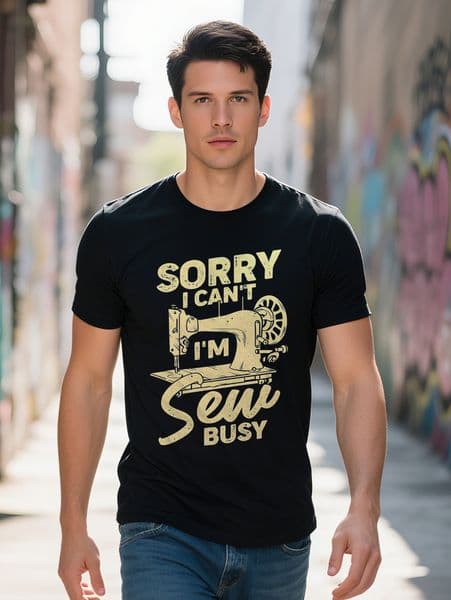 Men S Casual Crew Neck T Shirt Sorry I Can't I'm Sew Busy Print Summer Knit Top with Slight Stretch Regular Fit