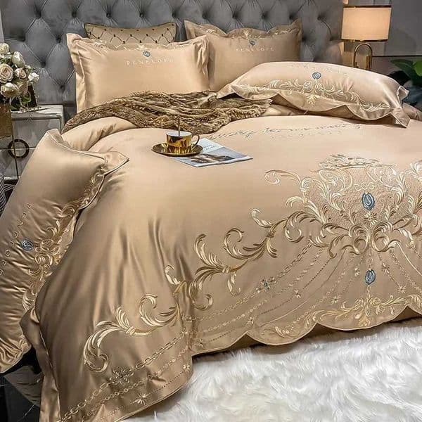 European-Style Bed Sheet Four-Piece Set 100% Cotton High-End Atmospheric Ice Silk Quilt Cover Pure Cotton Bedding XJ250619