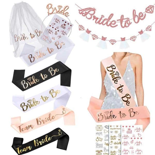 10pcs Bridal Veil Rose Gold Sash Headband Glitter Bride to Be Banner for Hen Party Outdoor Wedding Affordable Favor X250813