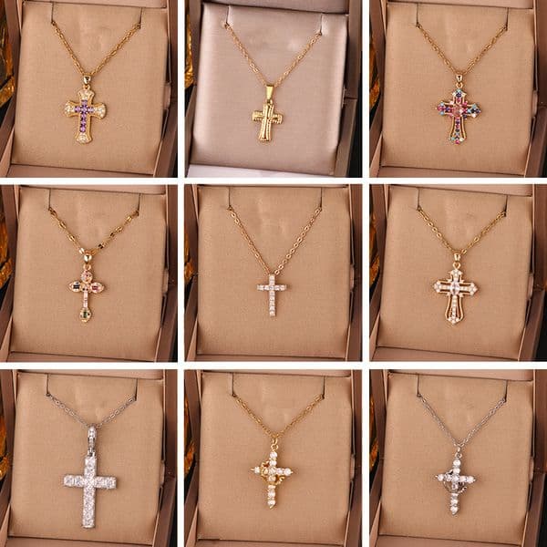 designer necklace Jewelry Necklaces Pendants Pendant Necklaces Lockets Strands Tennis Chokers Chains Simple Diamond Gold Necklace Faith Cross Jewelry