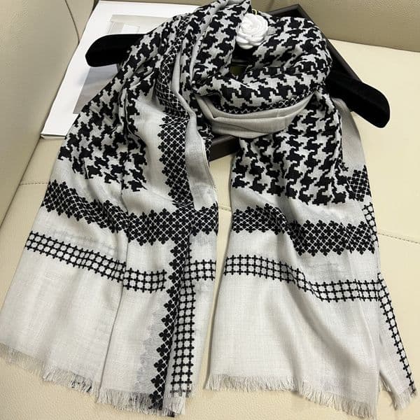 Women's long scarves scarf 100% cashmere material thin and soft grey print letters patten size 190cm -100cm