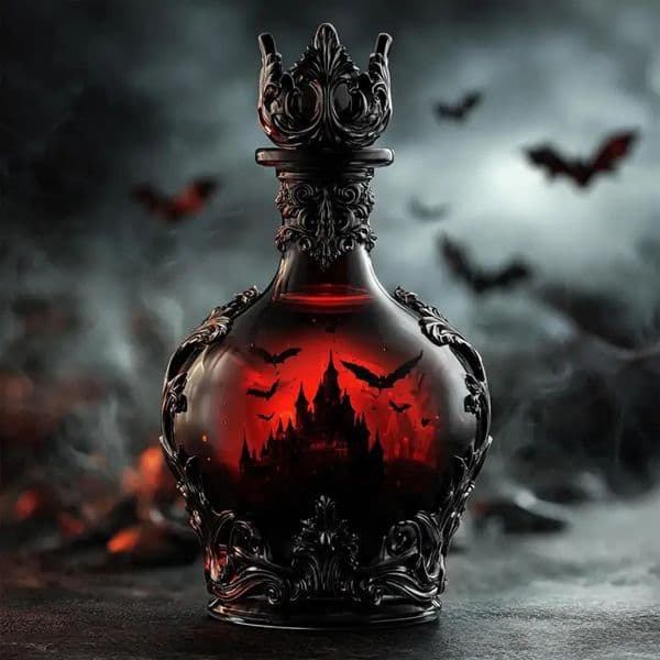 Whiskey Decanter Bottle Vampires n with Bat Castle Glass Unique Halloween Bar Decor Collectors Item Gifts 250813