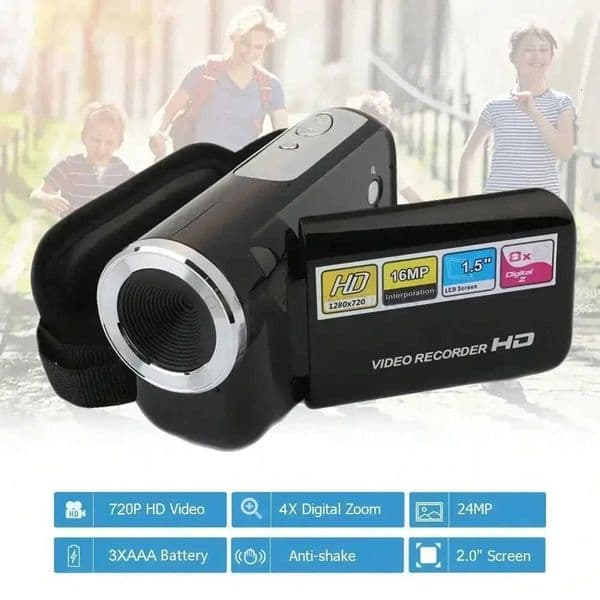 16MP HD Portable Camcorder with LED Flash 16X Zoom - 2 Screen Mini DV Camera for Outdoor/Home Recording M250813