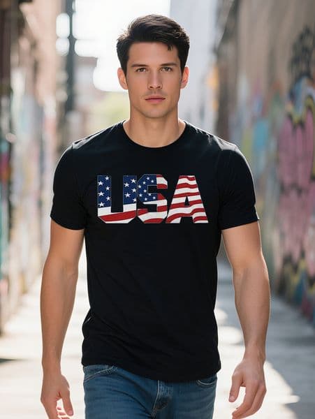 Men S Patriotic USA Graphic T-Shirt Casual Crew Neck Short Sleeve Lightweight American Flag Print Regular Fit