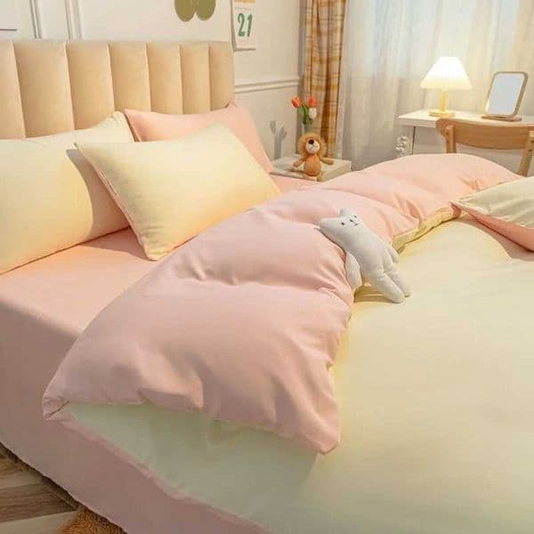 Cream Style Pink Yellow Bedding Set Twin Full Queen King Size Bed Linen Girls Adults 180x220cm Bed Flat Sheet Pillowcase Kawaii XJ250619