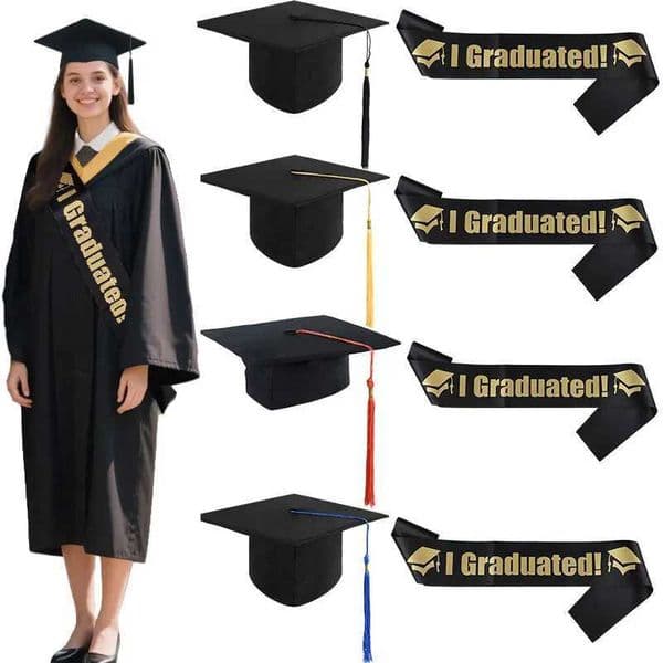 1/2Pcs Class Of 2025 Black Golden Satin Sash Bachelor Cap With Tassel Graduation Shoulder Strap Congrats Grad Party Photo Props X250813