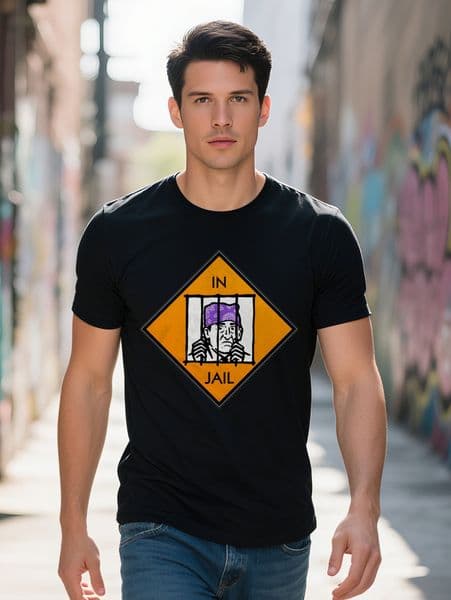 Men S Casual Crew Neck T Shirt Knit Fabric gm Slight Stretch Regular Fit Summer Top with IN JAIL Print 63b2d