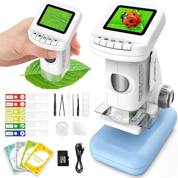 1200x Children's Portable Microscope with Photo and Function, Mini Handheld Digital 2inch Screen Rechargeable Student Educational Science Microscope, Suitable 123