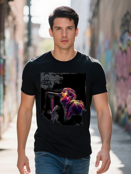 Men S Casual Crew Neck T Shirt with Liam Gallagher C mon You Know Graphic Print Black Short Sleeve Summer Tee