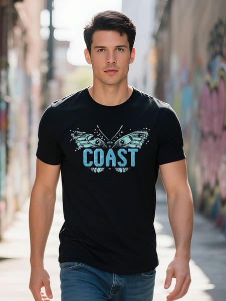 Men S Casual Crew Neck T-Shirt with Butterfly COAST Print Lightweight Stretchy Fabric Perfect for Summer Everyday