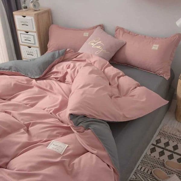 Simple Japanese Solid Color Pink Bedding Set Bed Cover Twin Full Queen Bed Linen Girl Women Polyester Bed Flat Sheet Pillowcase XJ250619