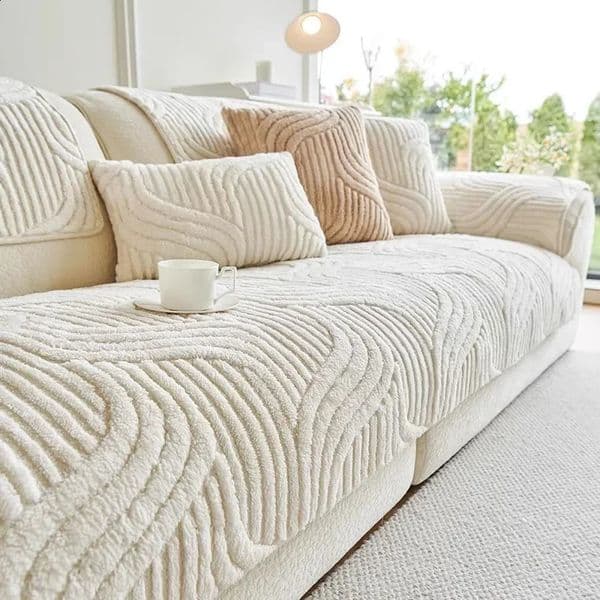 1PC Wave Striped Sofa Cover Solid Color Thicken Plush Sofa Towel Covers Non-slip Couch Slipcovers Sofa Mat for Living Room 250813