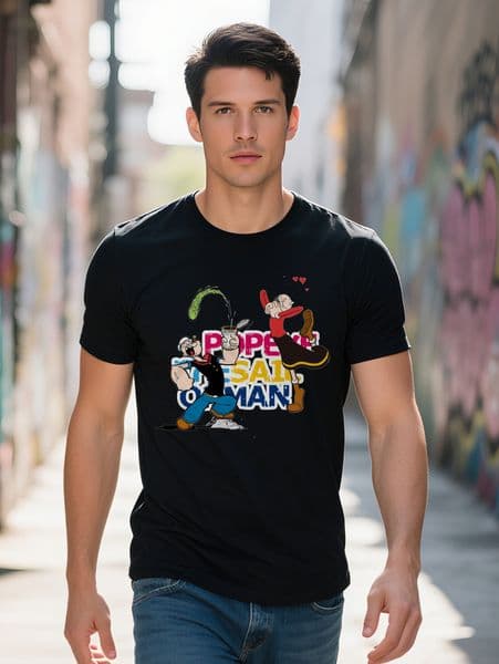 S Pooper Sawyer Graphic T-Shirt Black Crew Neck Tee with Animated Characters Ideal Gift Men Summer Wear Regular