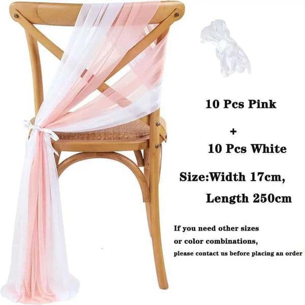 20pcs White Pink Chair Sashes Tulle Bow Ties 8ft Long for Wedding Aisle Birthday Baby Shower Chair Sheer Drapes Fabric Decoration X250813